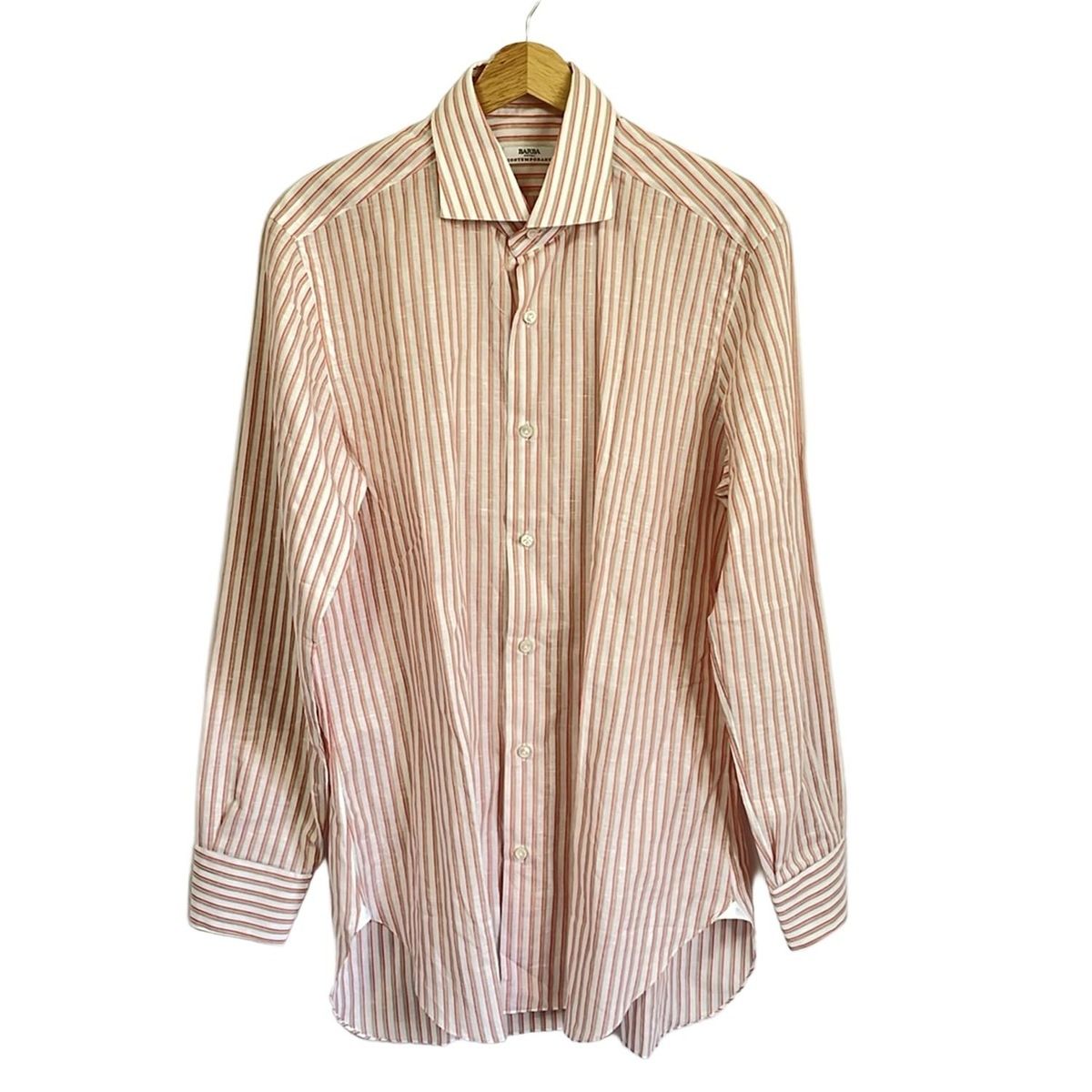 BARBA バルバ 長袖シャツ サイズ41 メンズ - 白×ベージュ×レッド ストライプ