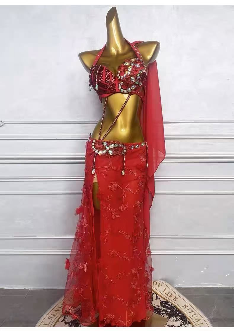 新品 未使用 新作 ベリーダンス オリエンタル衣装 薔薇 レッド ブラ