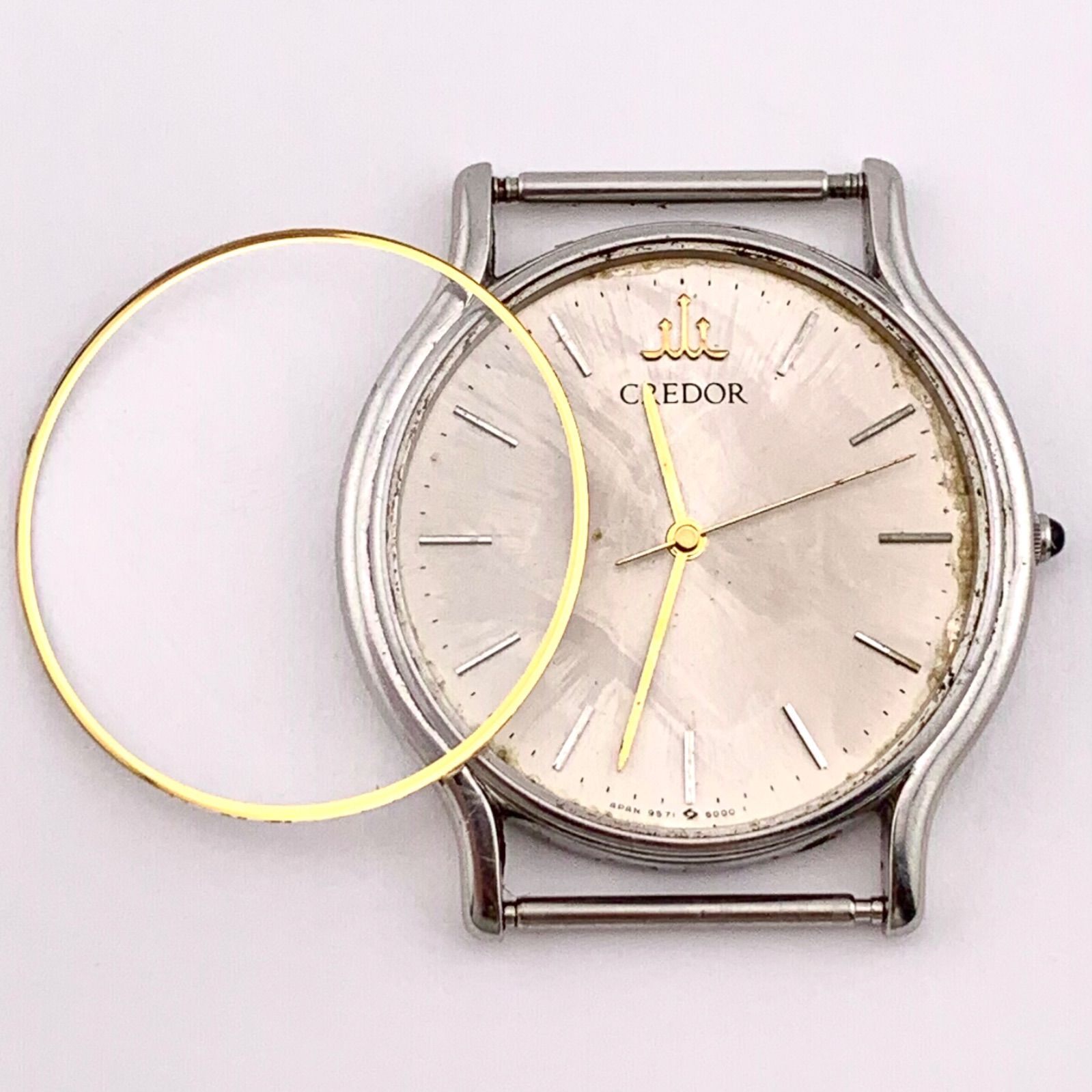 ジャンク】SEIKO CREDOR 9571-6000アナログクォーツ腕時計 シルバー 