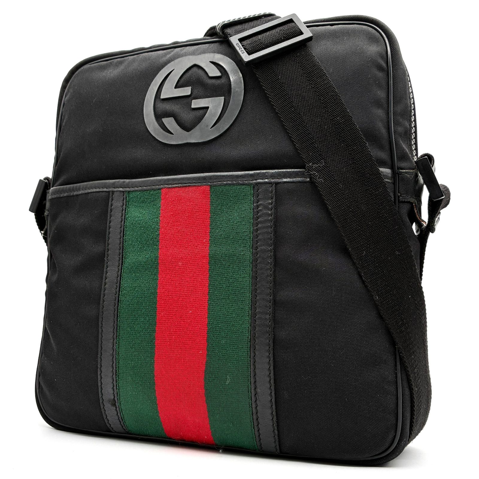 GUCCI グッチ ショルダーバッグ インターロッキング GG ダブル シェリーライン 斜め掛け ジップ開閉 メンズ レディース ロゴ ブラック