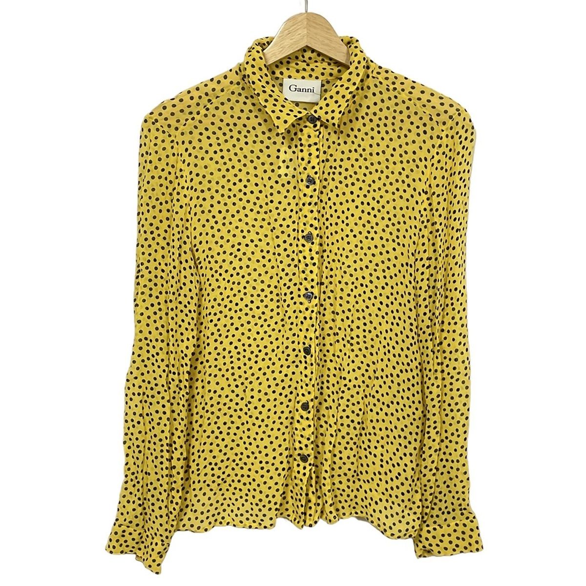 GANNI ガニー 長袖シャツブラウス サイズS レディース - イエロー×黒 ドット柄 シースルー