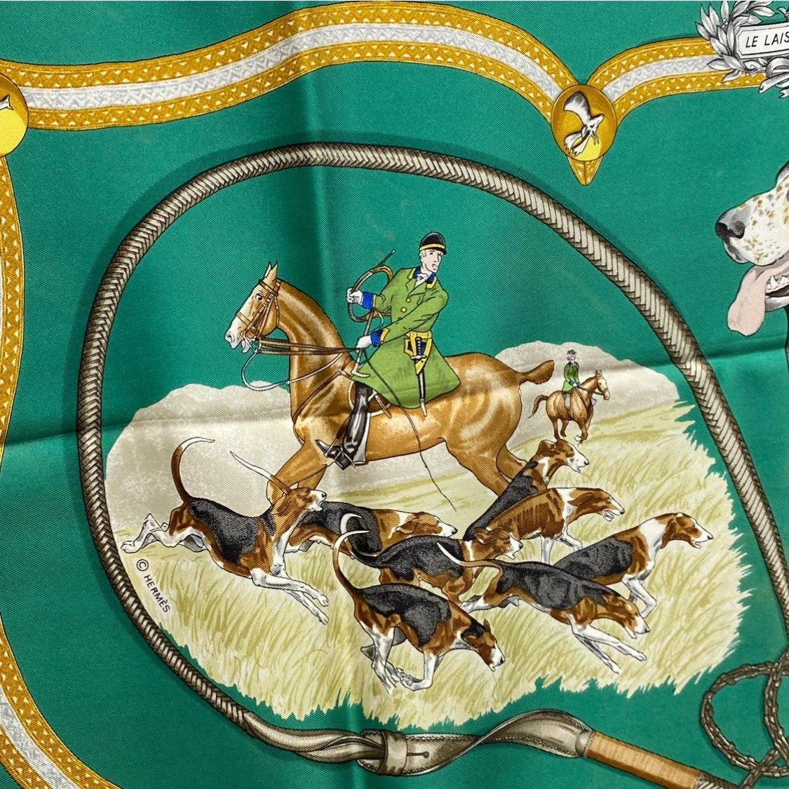 エルメス カレ90 LE LAISSER COURRE シルクスカーフ 猟犬 狩猟