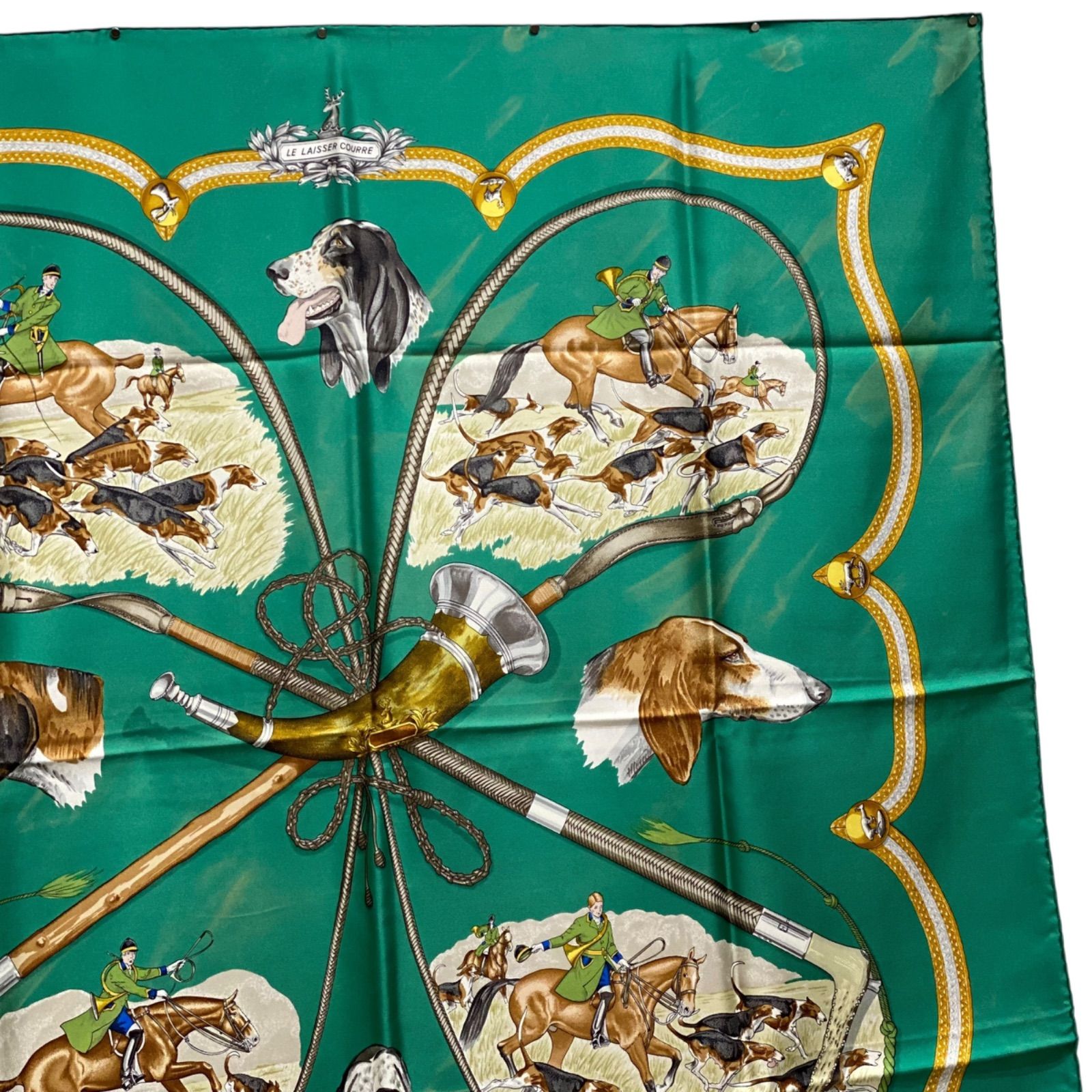 エルメス カレ90 LE LAISSER COURRE シルクスカーフ 猟犬 狩猟