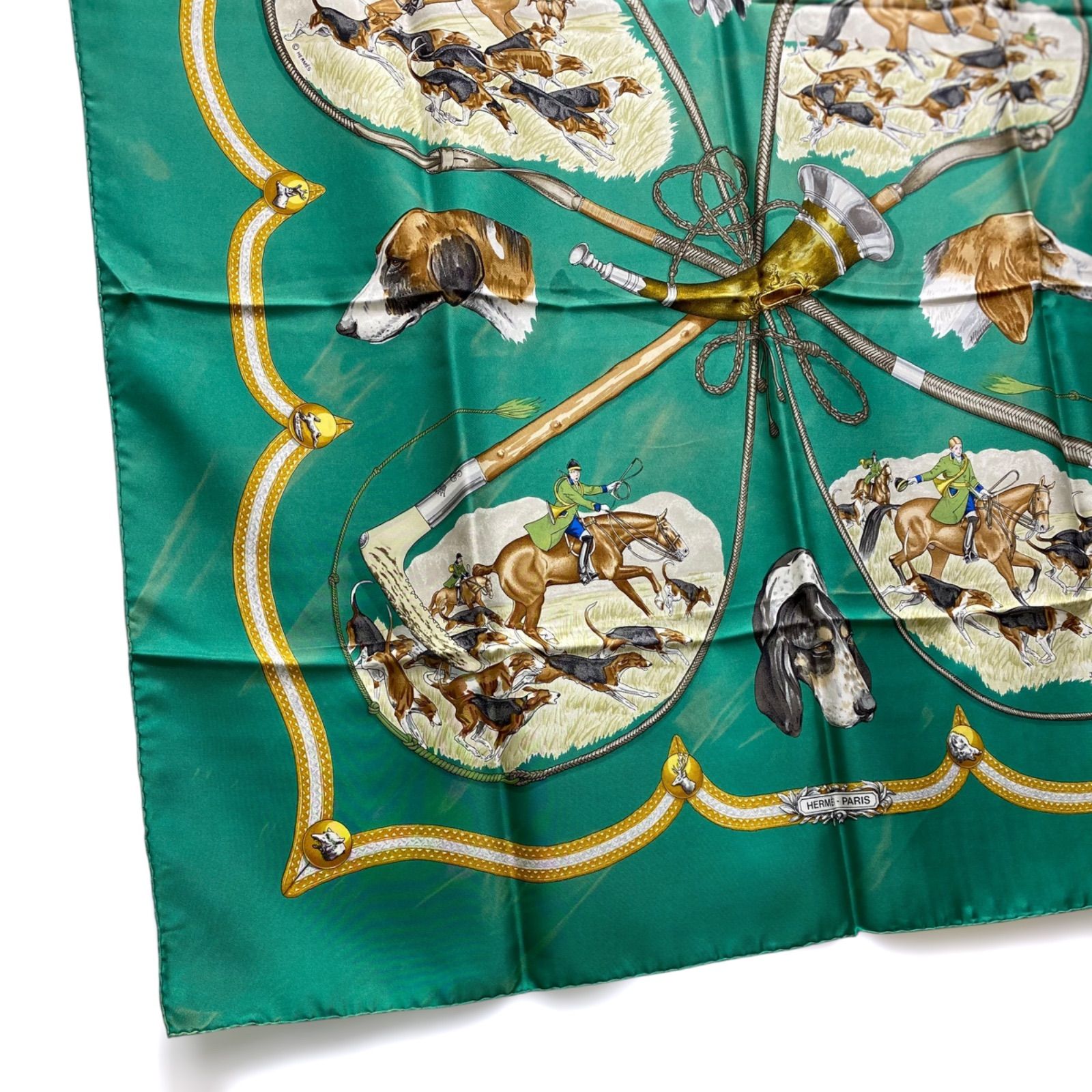 エルメス カレ90 LE LAISSER COURRE シルクスカーフ 猟犬 狩猟