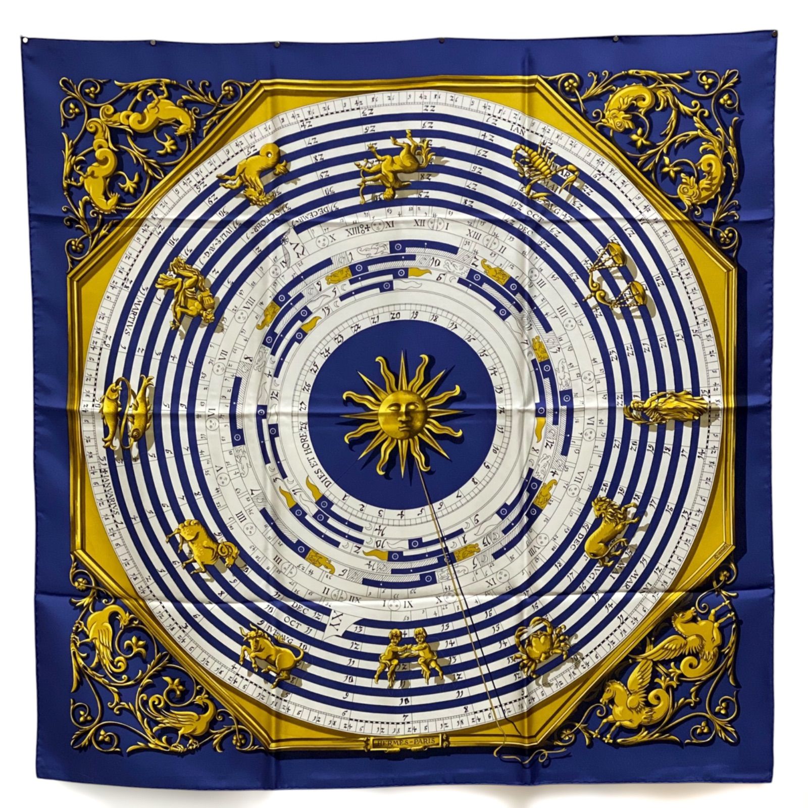 エルメス カレ90 DIES ET HORE シルクスカーフ 占星術 ダークブルー HERMES AC0092