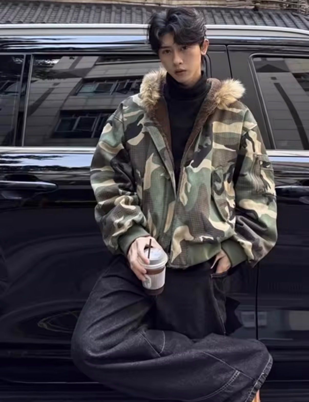 韓国迷彩ファー付きオーバーサイズジャケット 韓国迷彩ファー付きオーバーサイズジャケット オファー カモフラ 迷彩