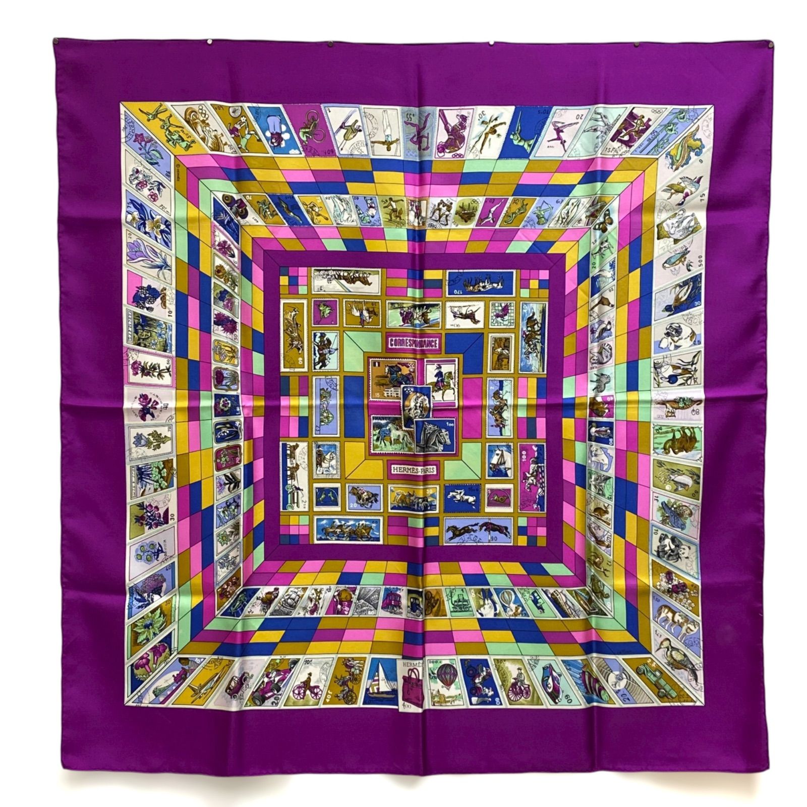 エルメス カレ90 CORRESPONDANCE シルクスカーフ 文通 切手 HERMES AC0093