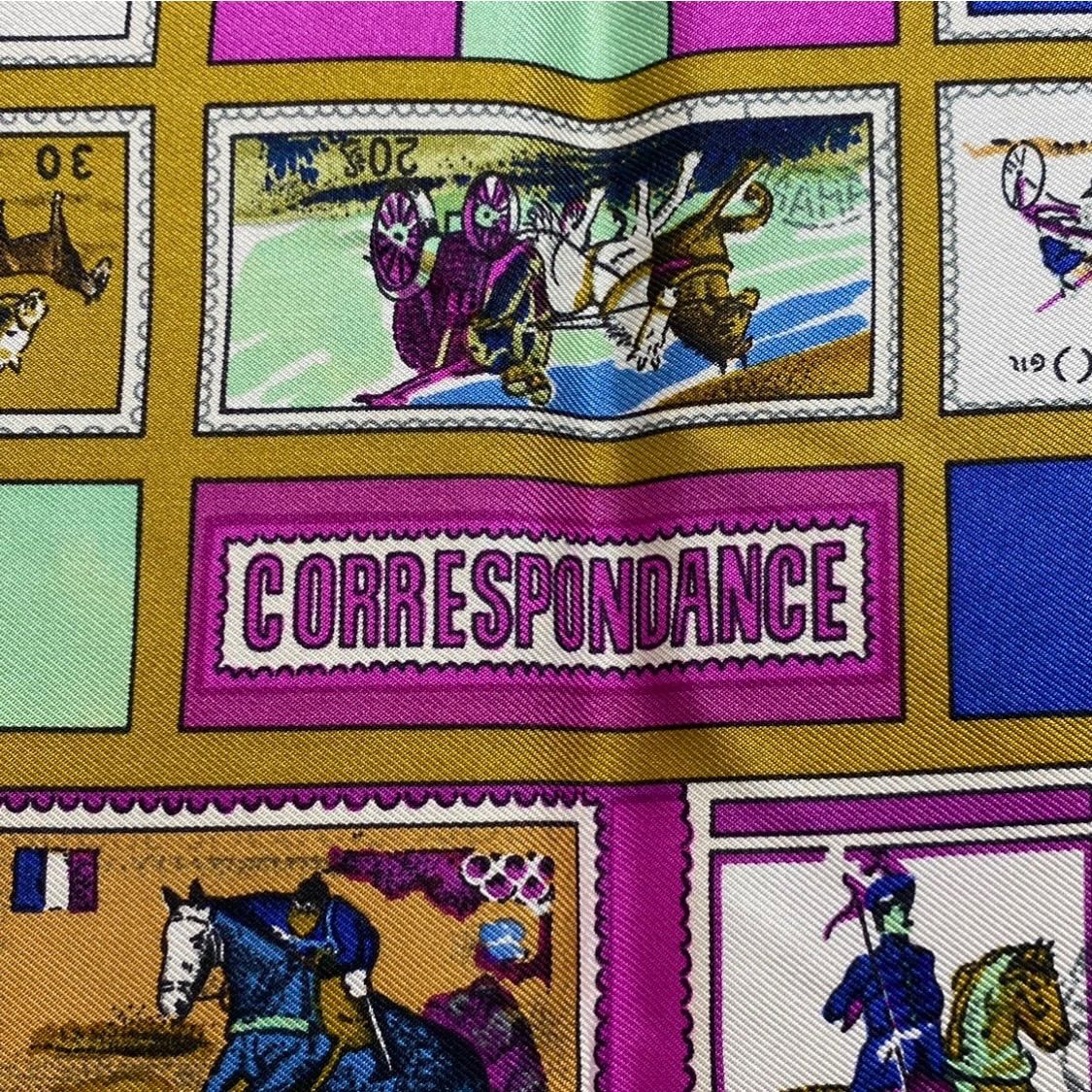 エルメス カレ90 CORRESPONDANCE シルクスカーフ 文通 切手 HERMES AC0093 WWW_SMP1DAWEKUDUS_SCH_ID