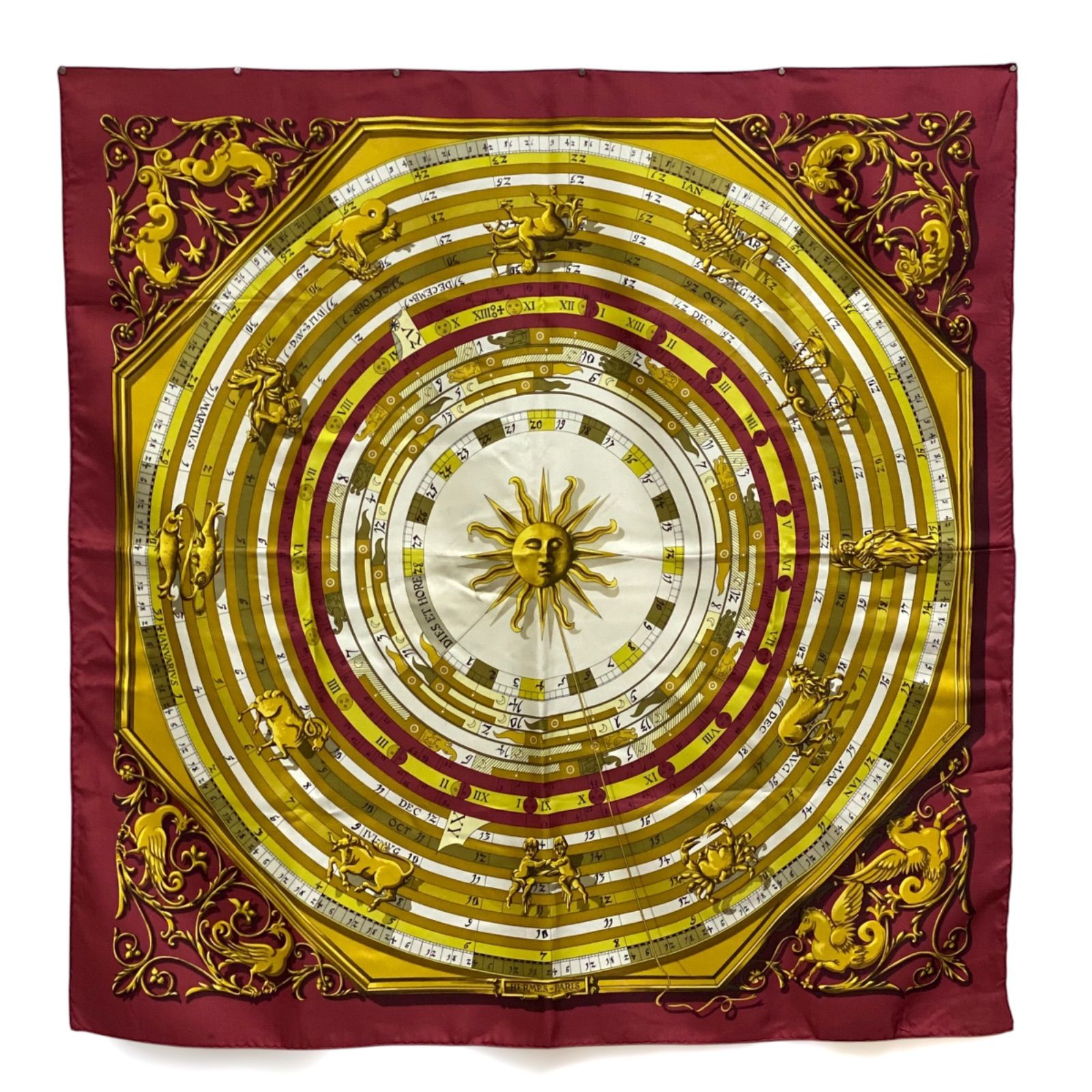 エルメス カレ90 DIES ET HORE シルクスカーフ 占星術 ボルドー HERMES AC0094