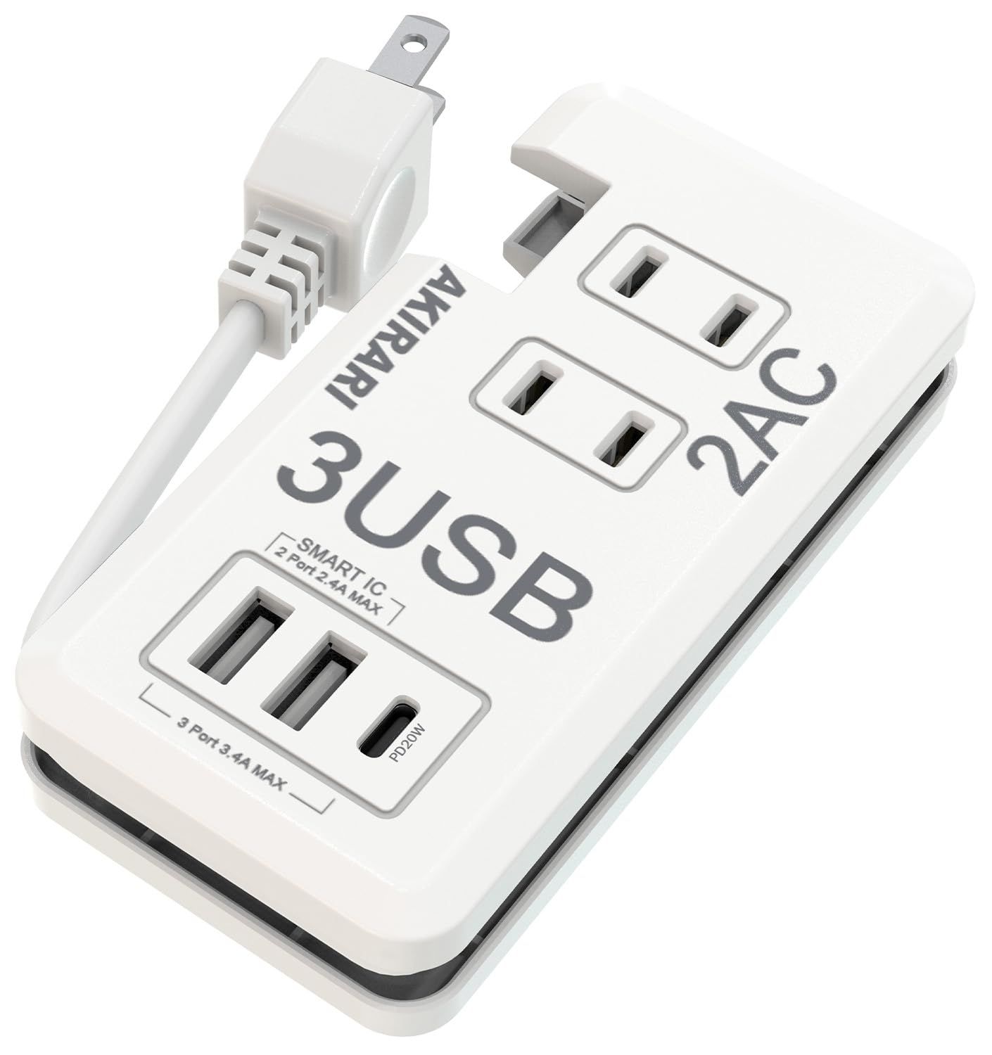 電源タップ usb付き type c 延長コード 延長タップ ポータブルコンセント ミニ型 USBポート付 PSE認証済 USB A 2ポート 1ポート 充電タップ ホワイト iPhone スマートフォン充電 おしゃ