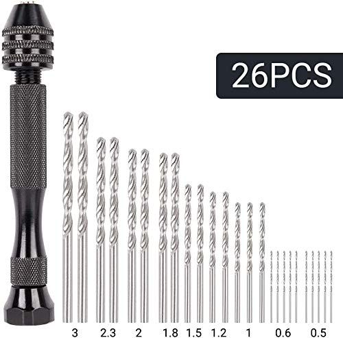 MAEXUS ハンドドリル ピンバイス マイクロドリル 0.5-3.0 mm ドリルビットセット ドリル25本付き 穴あけツール 小型 手動ドリル騒音なし 精密 DIY工具 26本セット ハンドドリル ドリル 部品