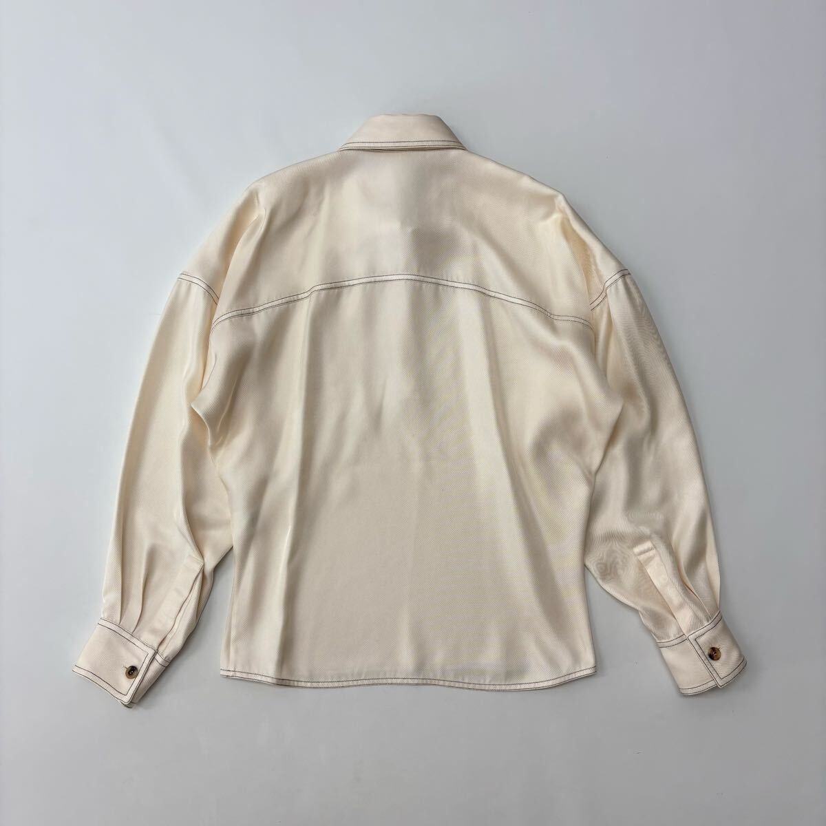 CELINE セリーヌ Phoebe フィービー期 シルク スキッパー プルオーバー シャツ クリーム 系 サイズ 36 711-0110