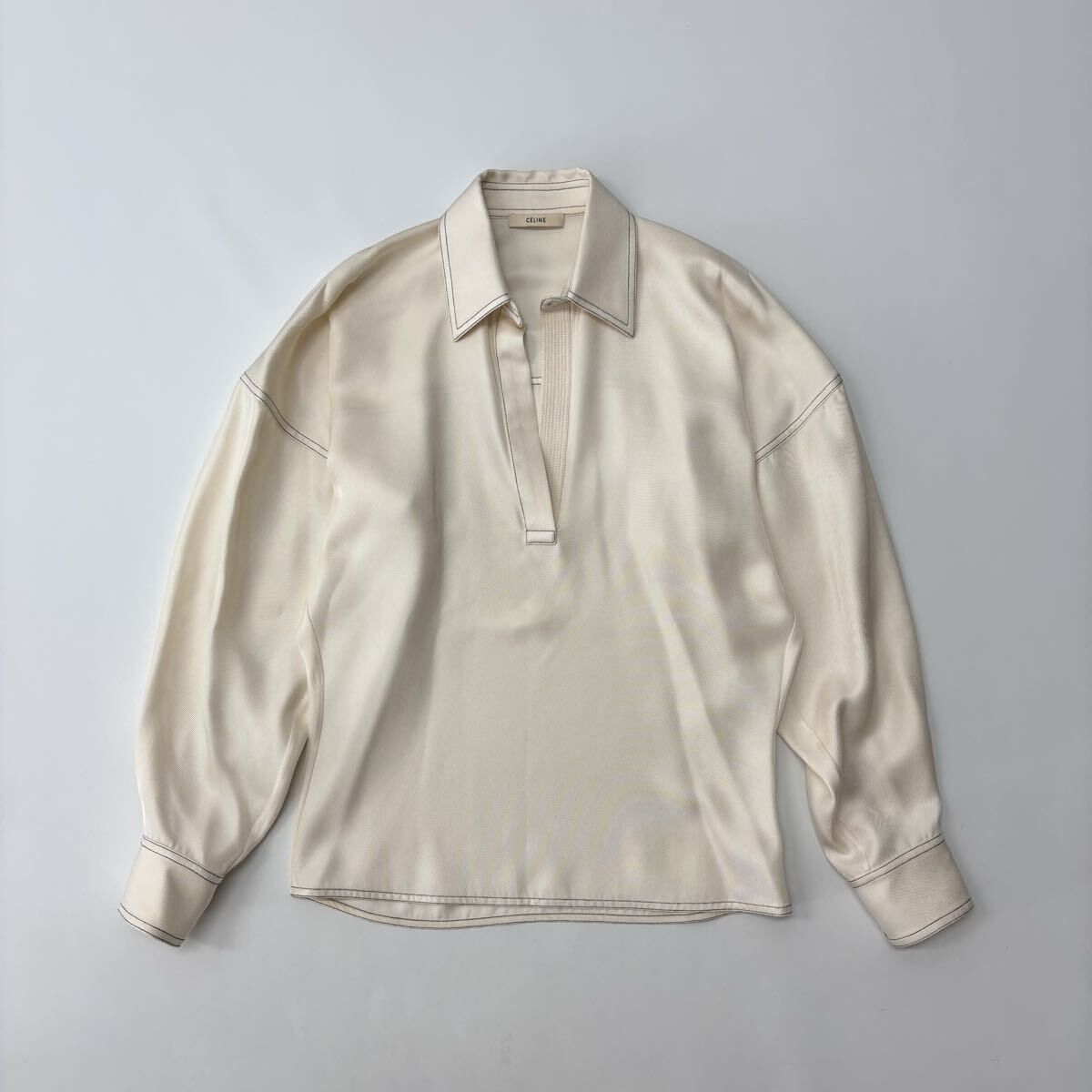 CELINE セリーヌ Phoebe フィービー期 シルク スキッパー プルオーバー シャツ クリーム 系 サイズ 36 711-0110