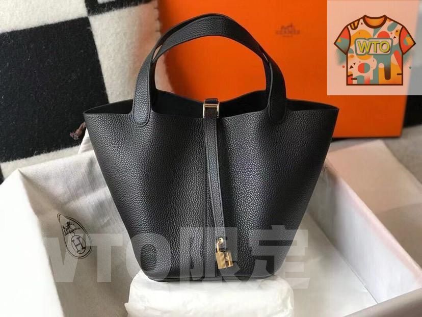 ブラック レディース ハンドバッグ 18cm ゴールド金具 ピコタン-WTO輸入-CXS90