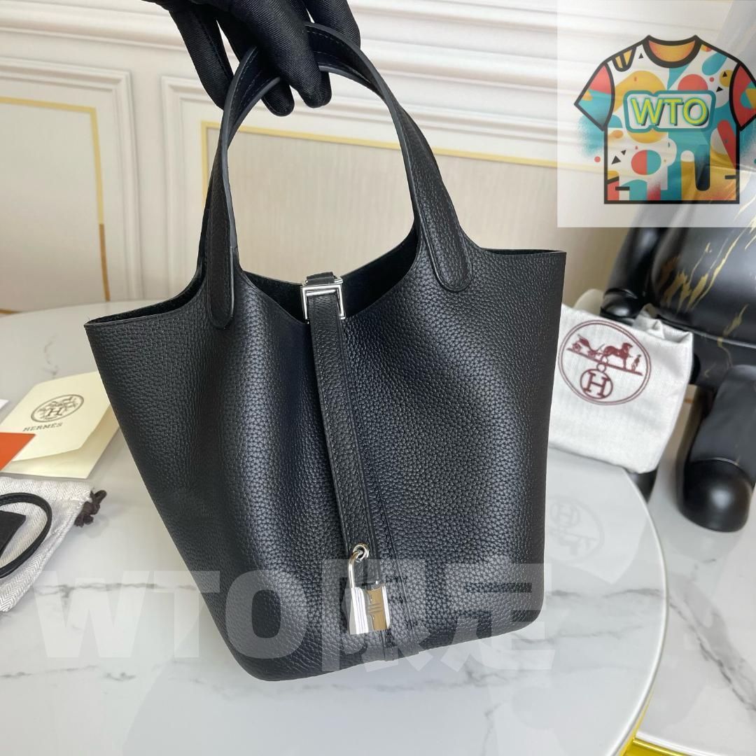 ブラック レディース ハンドバッグ ピコタン18 cm シルバー金具 WTO輸入 BNJ 82