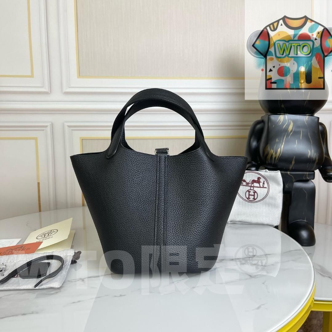 ブラック レディース ハンドバッグ ピコタン18 cm シルバー金具-WTO輸入-BNJ 82