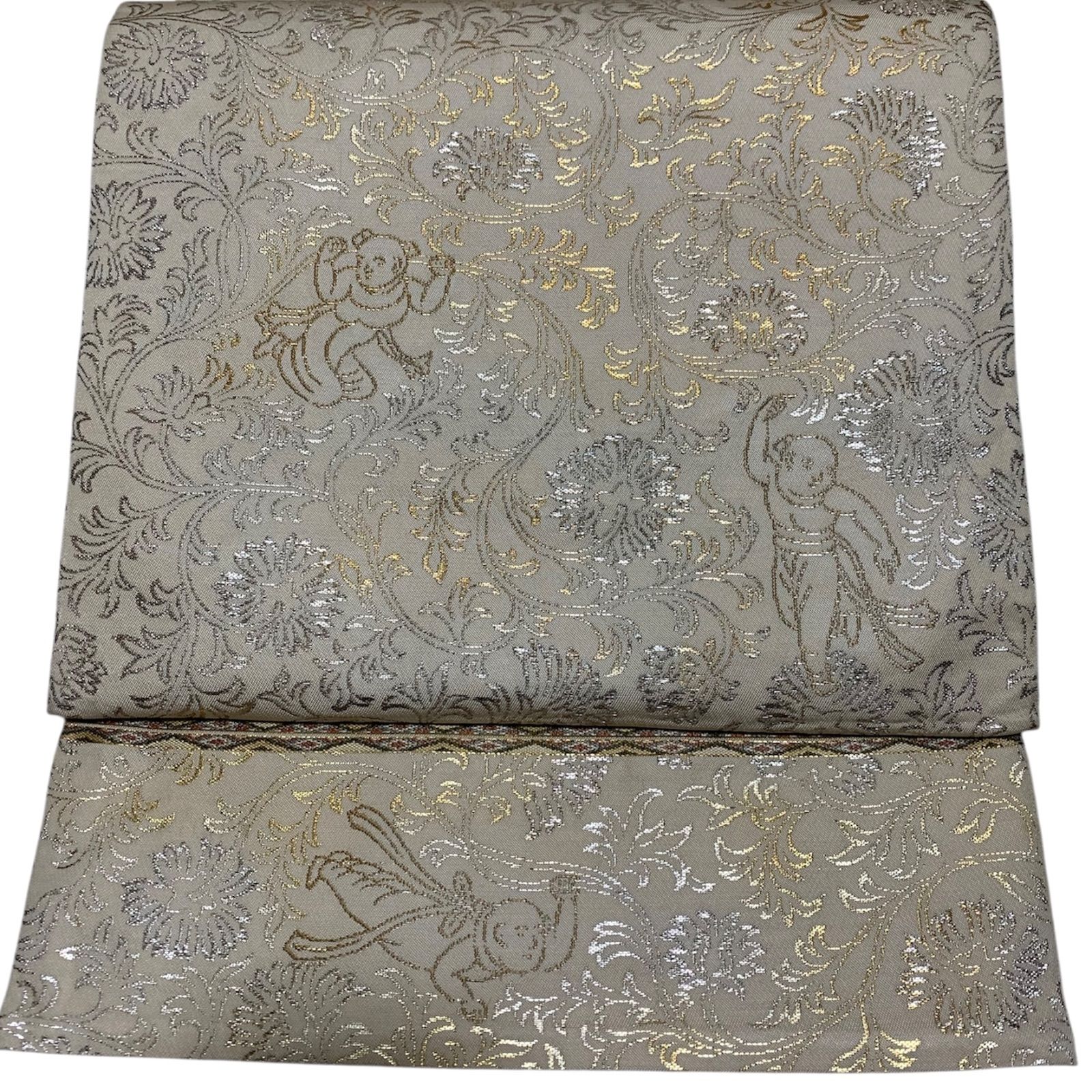 R-1479 帯 袋帯 六通 絹 レディース 龍村平蔵製 歌集人形唐草