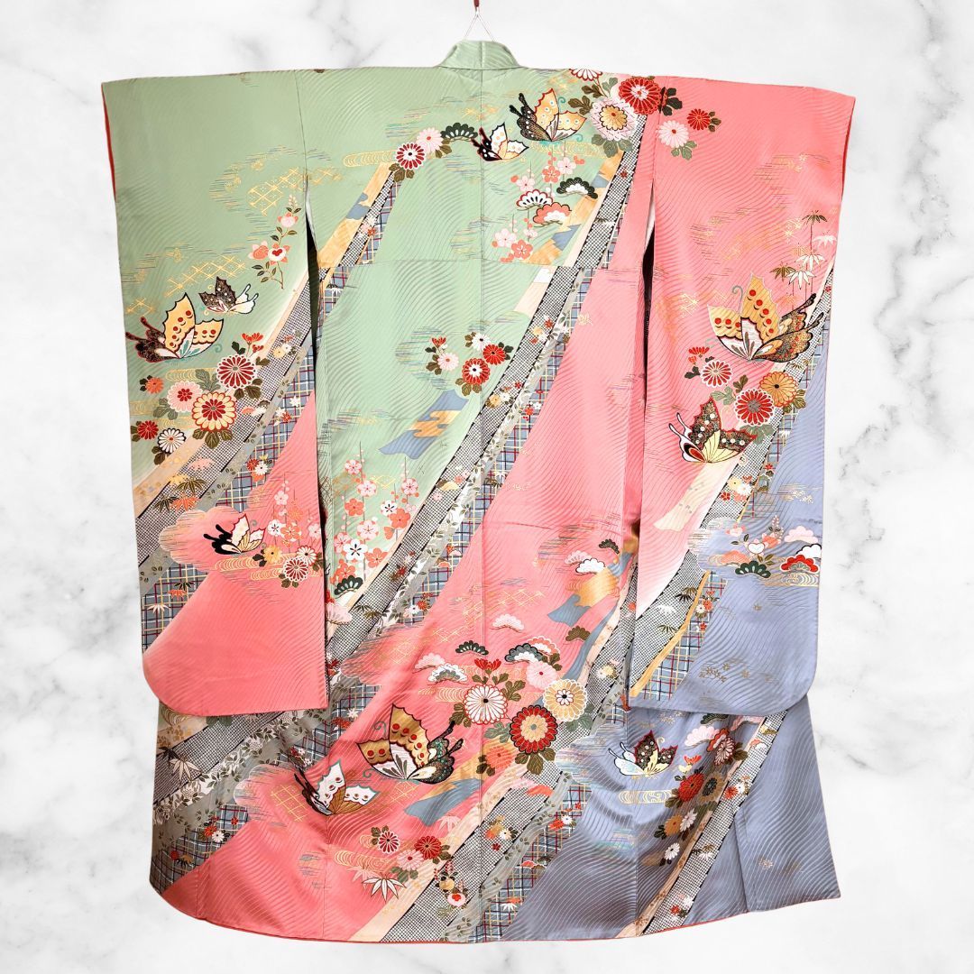 パステルグリーン×ピンク×グレー 金彩