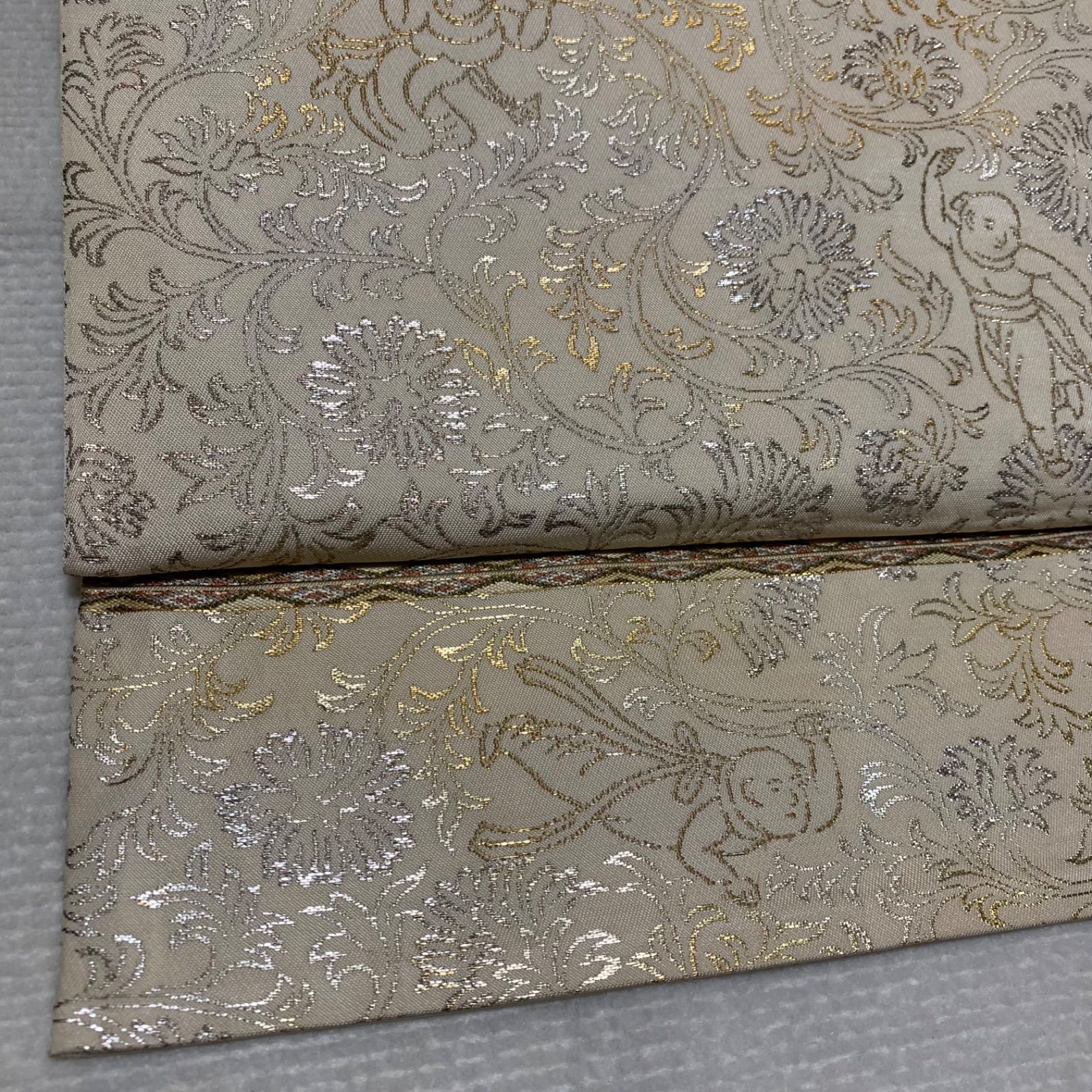 R-1479 帯 袋帯 六通 絹 レディース 龍村平蔵製 歌集人形唐草