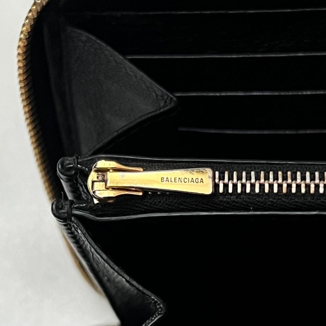 ◇美品◇バレンシアガ ラウンドジップ長財布 白ロゴ×ブラックレザー