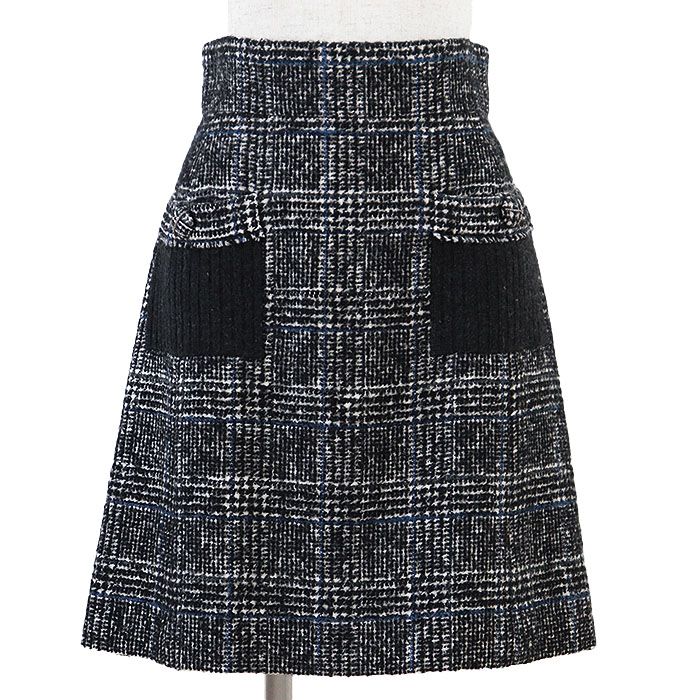 CHANEL シャネル ニットスカート 07A 31855 グレンチェック COCOマークボタン ウール × ナイロン Aライン 台形 ボトムス レディース サイズ 38 モノトーン フランス製 カール ラガーフェルド期