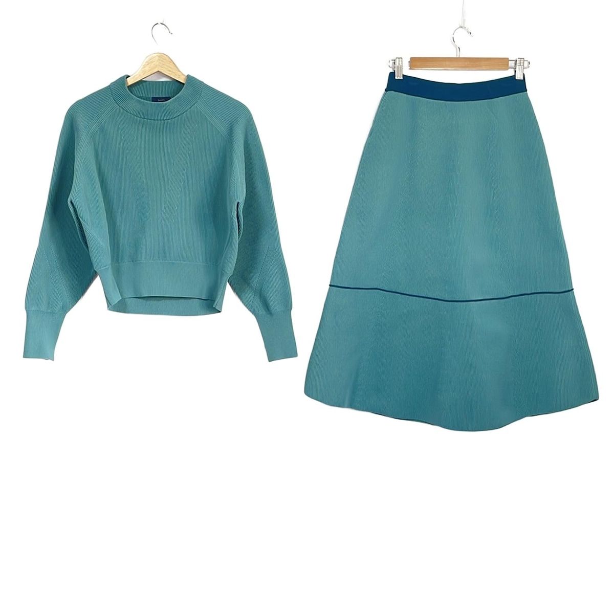 SHIPS シップス スカートセットアップ レディース - ブルーグリーン×ネイビー ニット