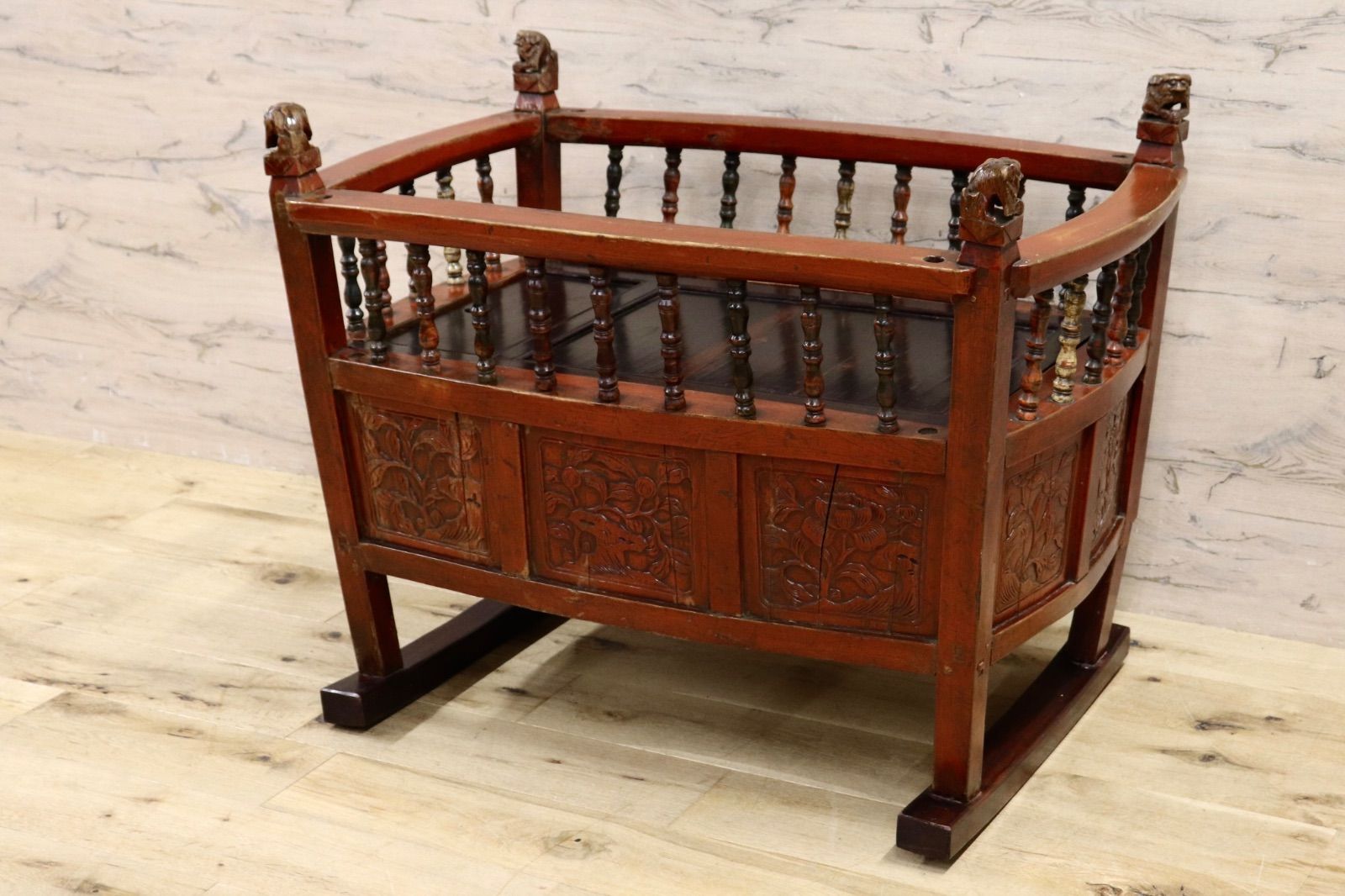 GMIH149 中国美術 唐木家具 ゆりかご ベビーベッド アンティーク ヴィンテージ 飾り台 収納家具 店舗什器 木製 アジアン家具