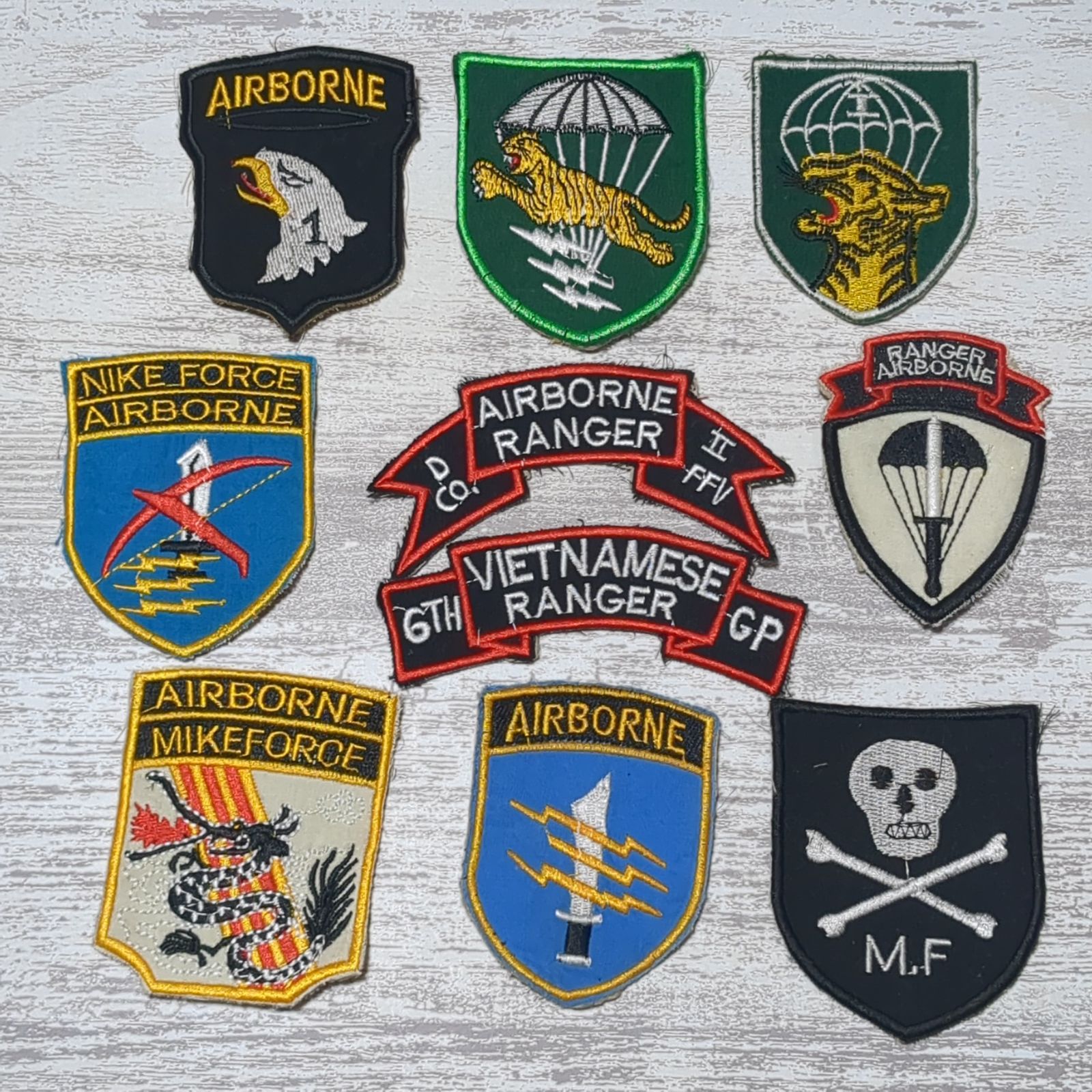 フォーゼ先輩様 ワッペン 10枚 ベトナム 戦争 E40 E81 AIR BORNE ッチ アメカジ ミリタリー 軍物 古着 刺繍 米軍 カスタム リメイク ベトジャン サバゲー