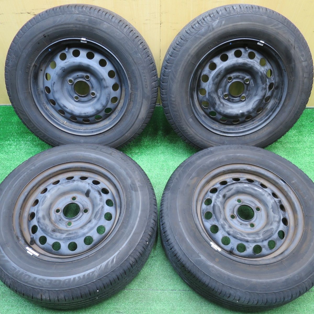 バリ溝 9分 185 70 R 14 ブリヂストン エコピア NH 100 TOPY スチール ホイール 14インチ PCD 4 H ノ