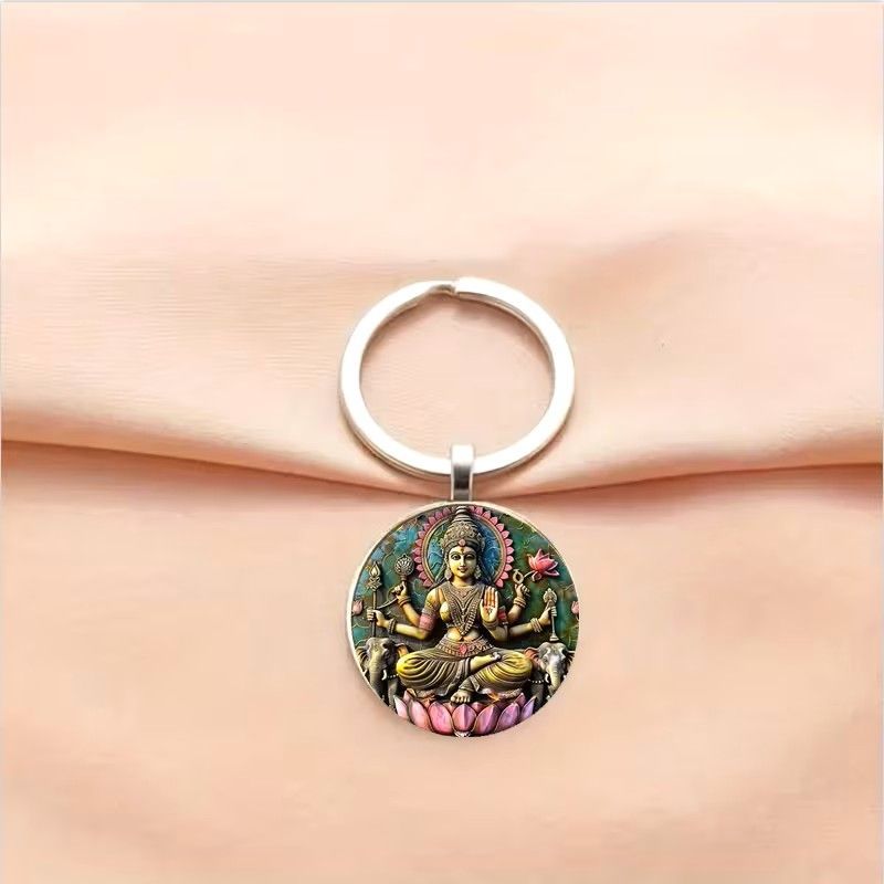 ラクシュミー女神キーホルダー｜蓮座×象モチーフ｜金運・開運・成功