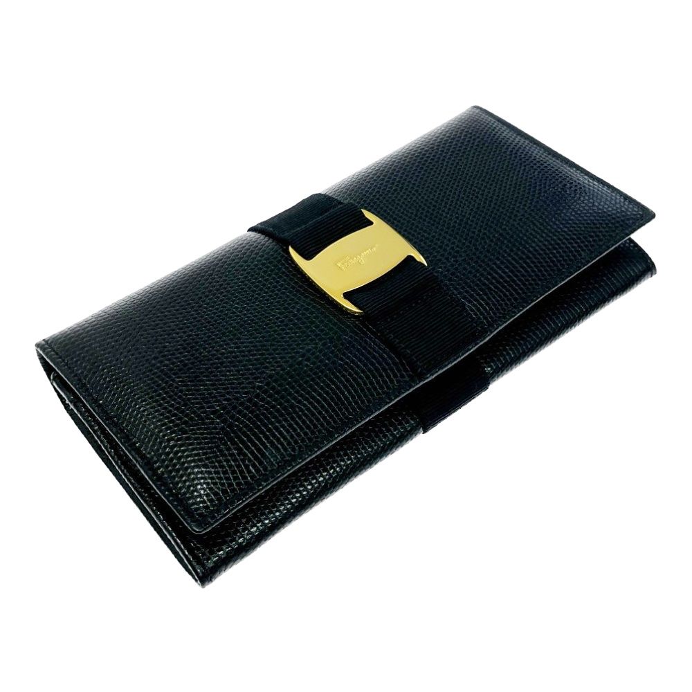 簡単な き Salvatore Ferragamo サルヴァトーレフェラガモ レザー ヴァラ 長財布 ブラック 491537 長財布 密度のある