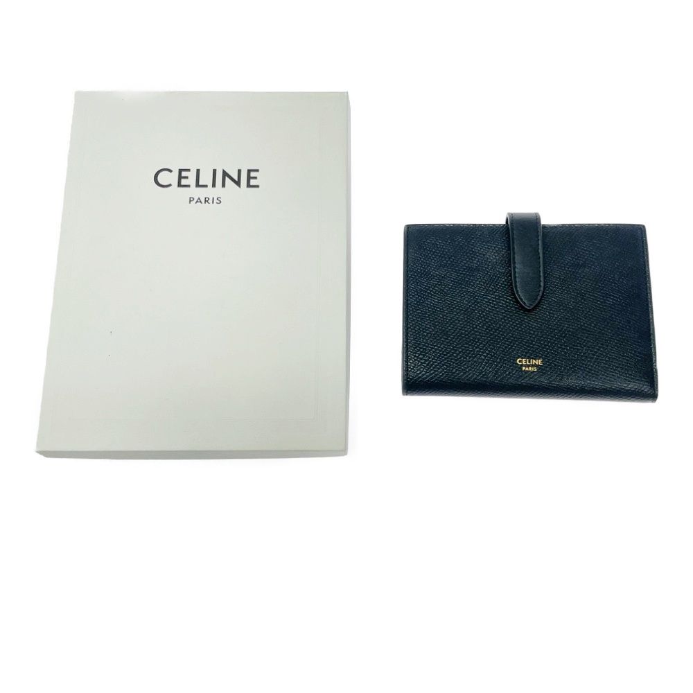 き CELINE セリーヌ S-PB-3230 レザー 二つ折り財布 ストラップウォレット ブラック 494958 二つ折り財布