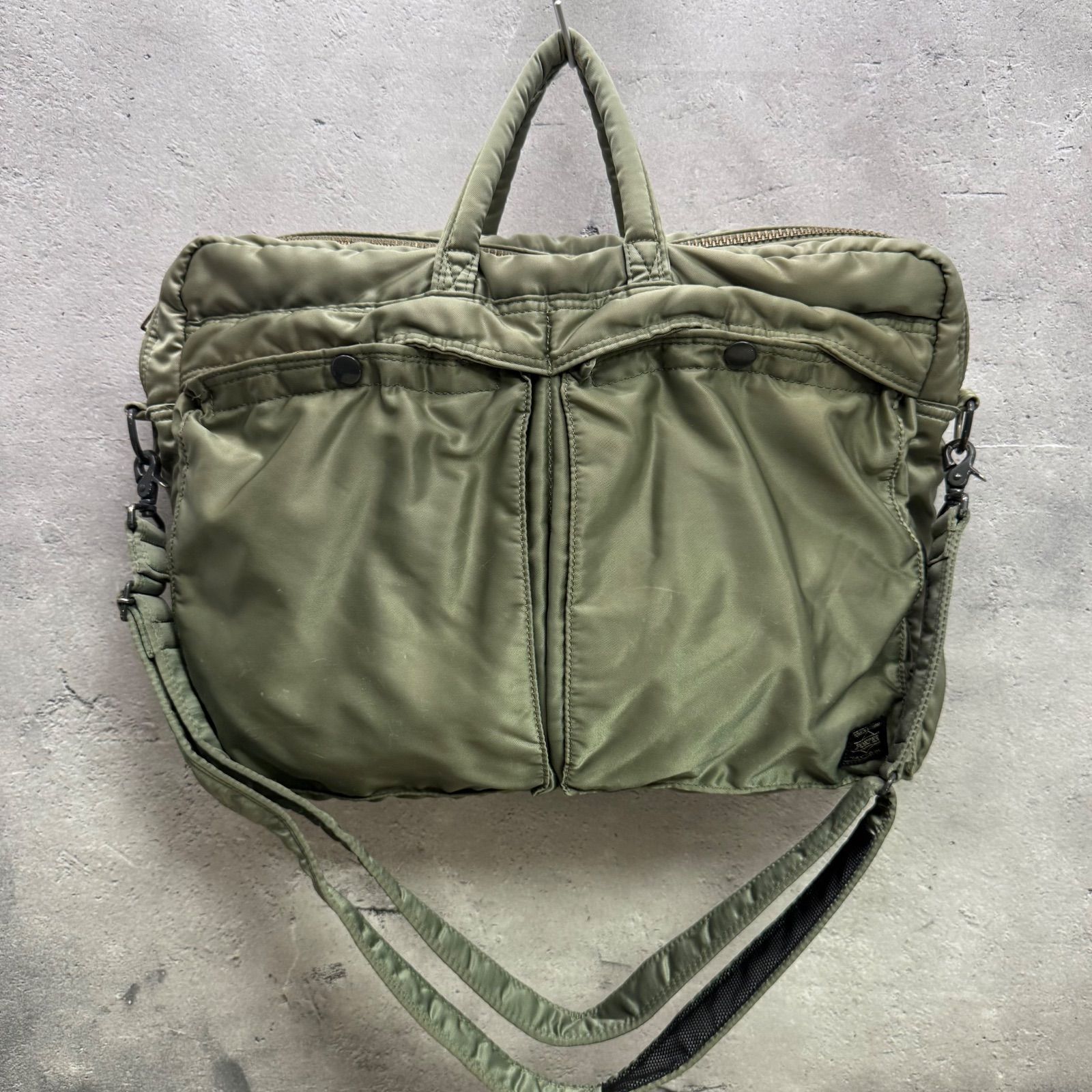 PORTER ポーター TANKER タンカー 2WAY ブリーフケース ショルダーバッグ セージグリーン 吉田カバン ナイロン 軽量 ビジネス A4収納 使用感あり