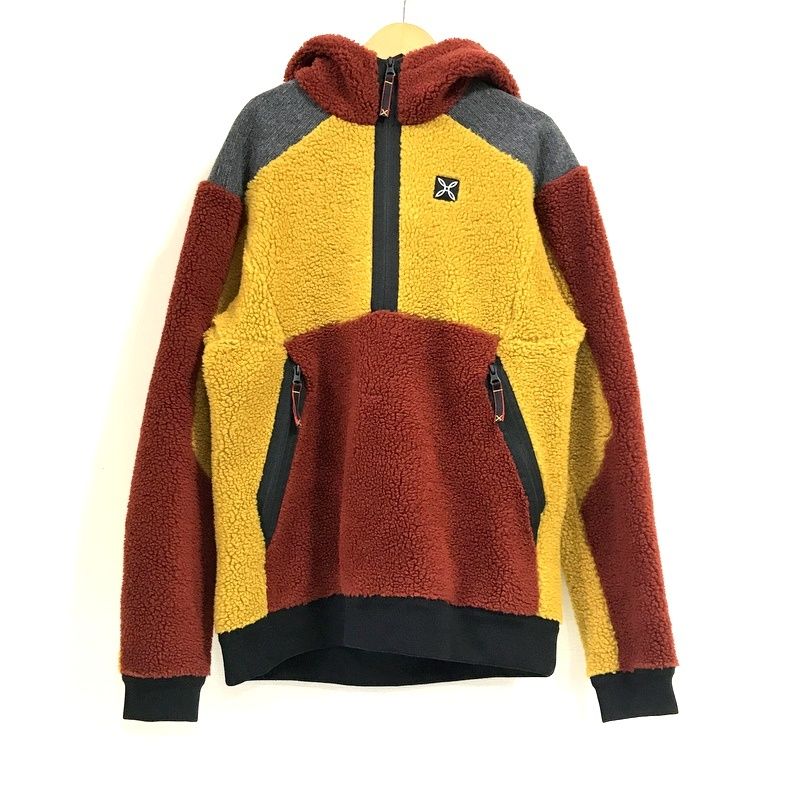 MONTURA モンチュラ Nomad Maglia ノマドマグリア フリースジャケット メンズ Lサイズ フーディ ボア 古着 アウトドア イエロー レッド TA 3592