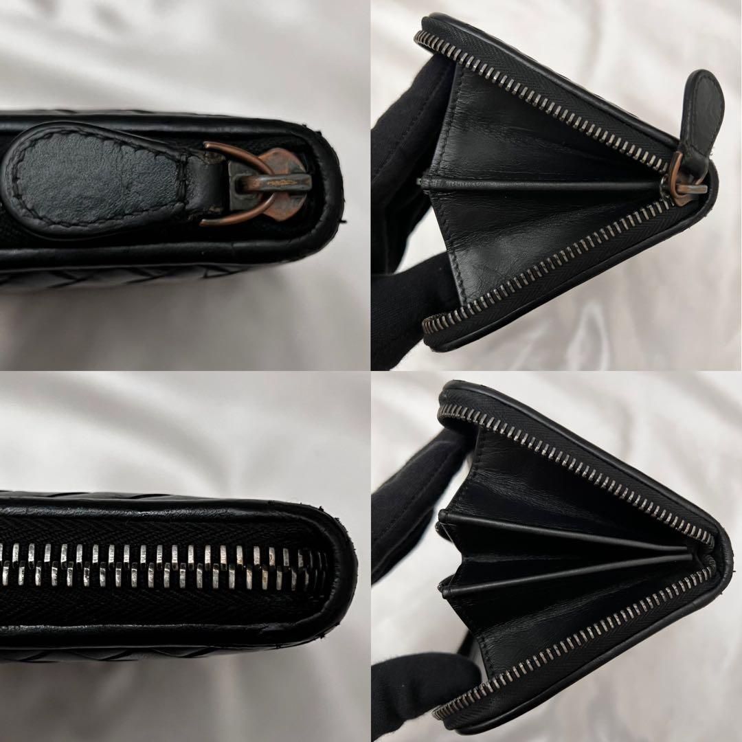 美品✨ボッテガヴェネタ ラウンドジップ イントレチャート 羊革 長財布 黒 ボッテガヴェネタ BOTTEGA VENETA 財布 長財布 ラウンドファスナー長