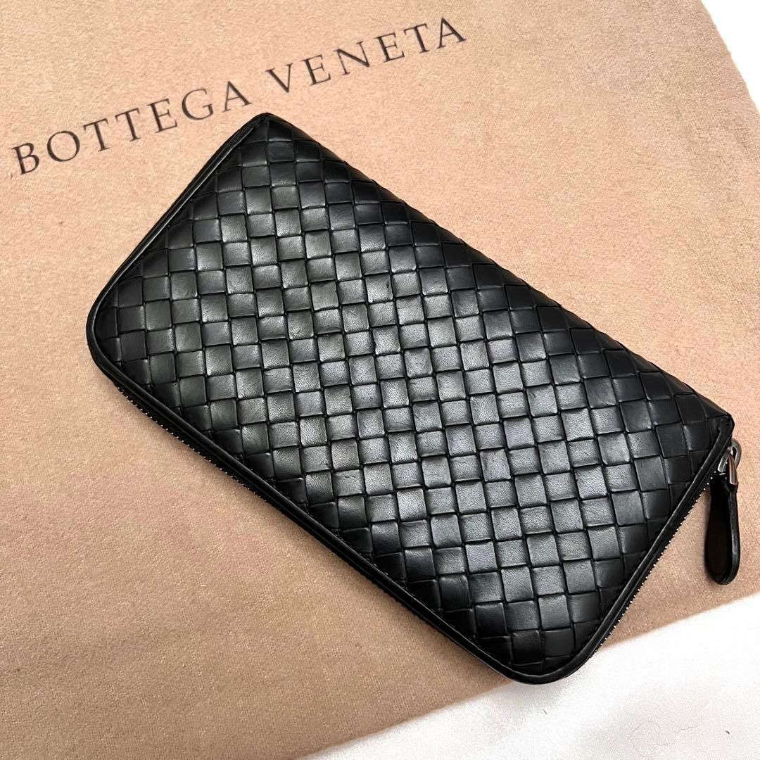 ボッテガヴェネタ 長財布 ラウンドジップ ブラック イントレチャート ｇ