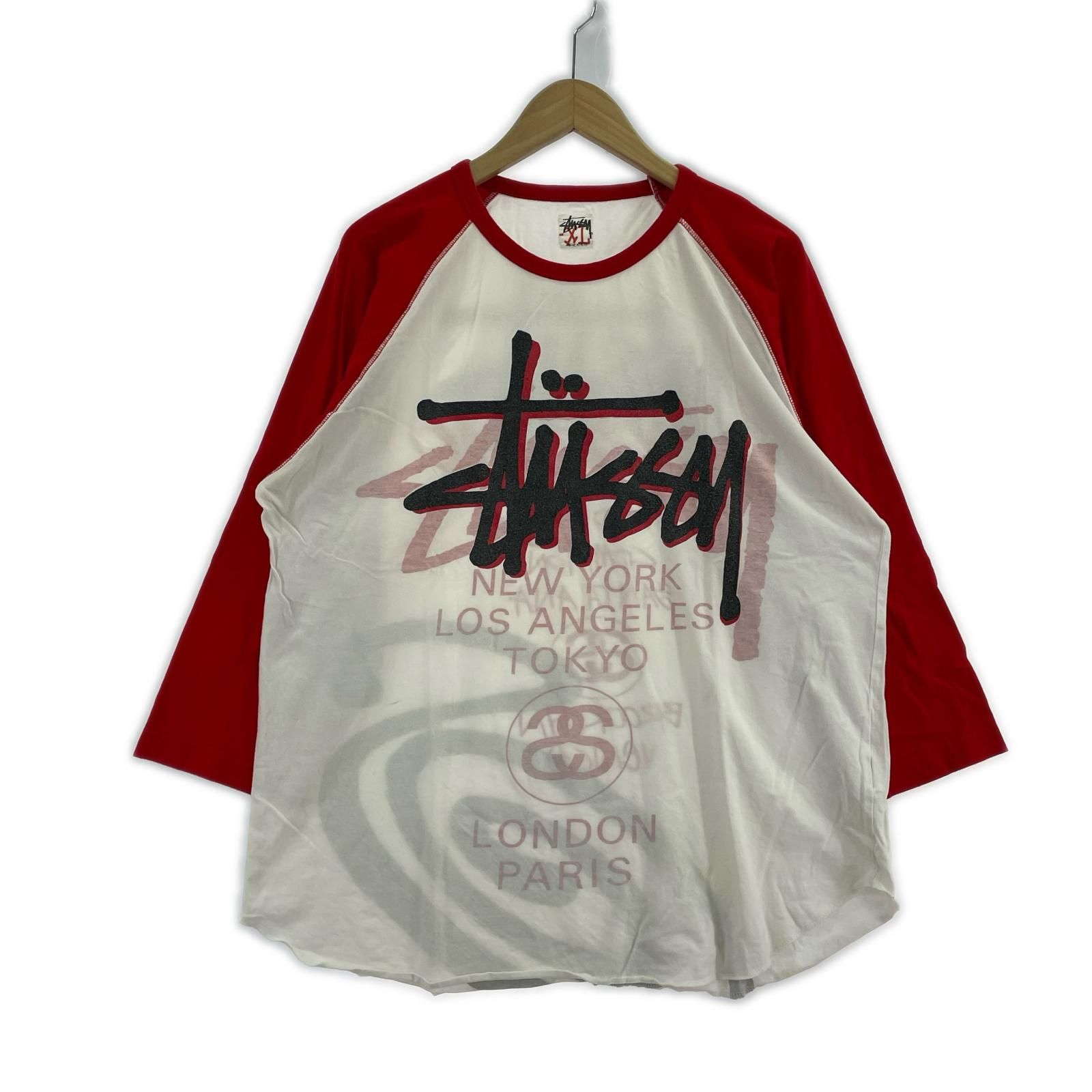 STUSSY 七分丈・ラグランT 90s 白タグ デカロゴ ラグラン XL