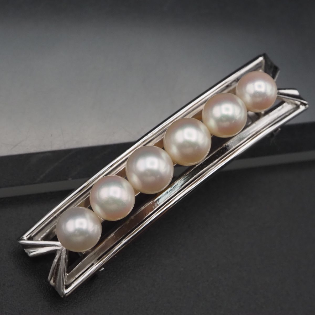 H 900 淡水真珠 パール SILVER刻印 帯留め デザイン シルバー 和装小物 誕生石