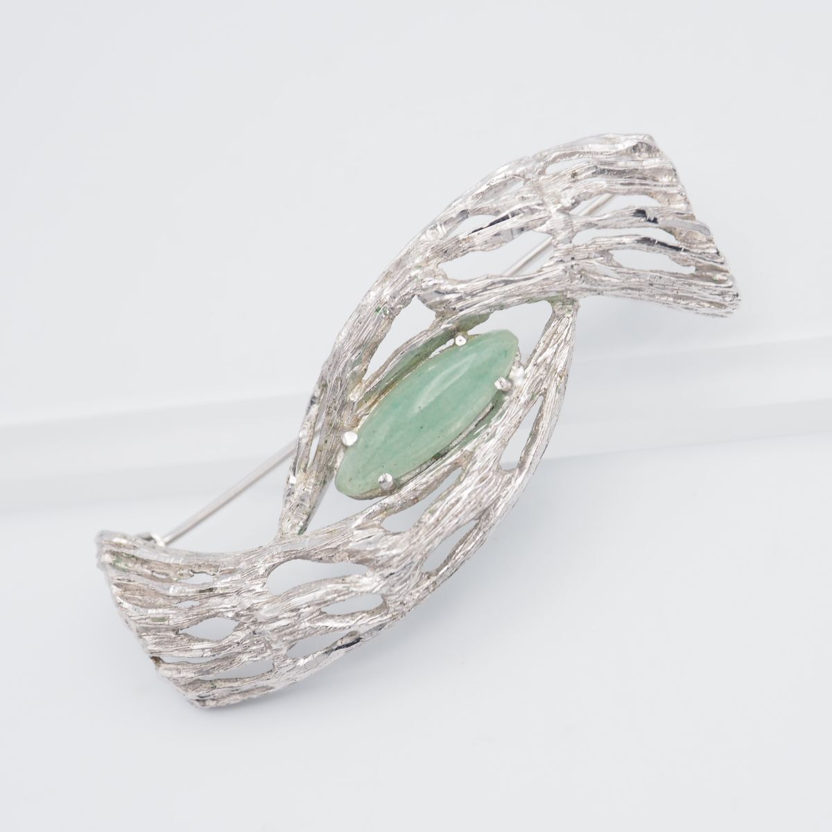 H 971 グリーンアベンチュリン 800刻印 ブローチ デザイン シルバー