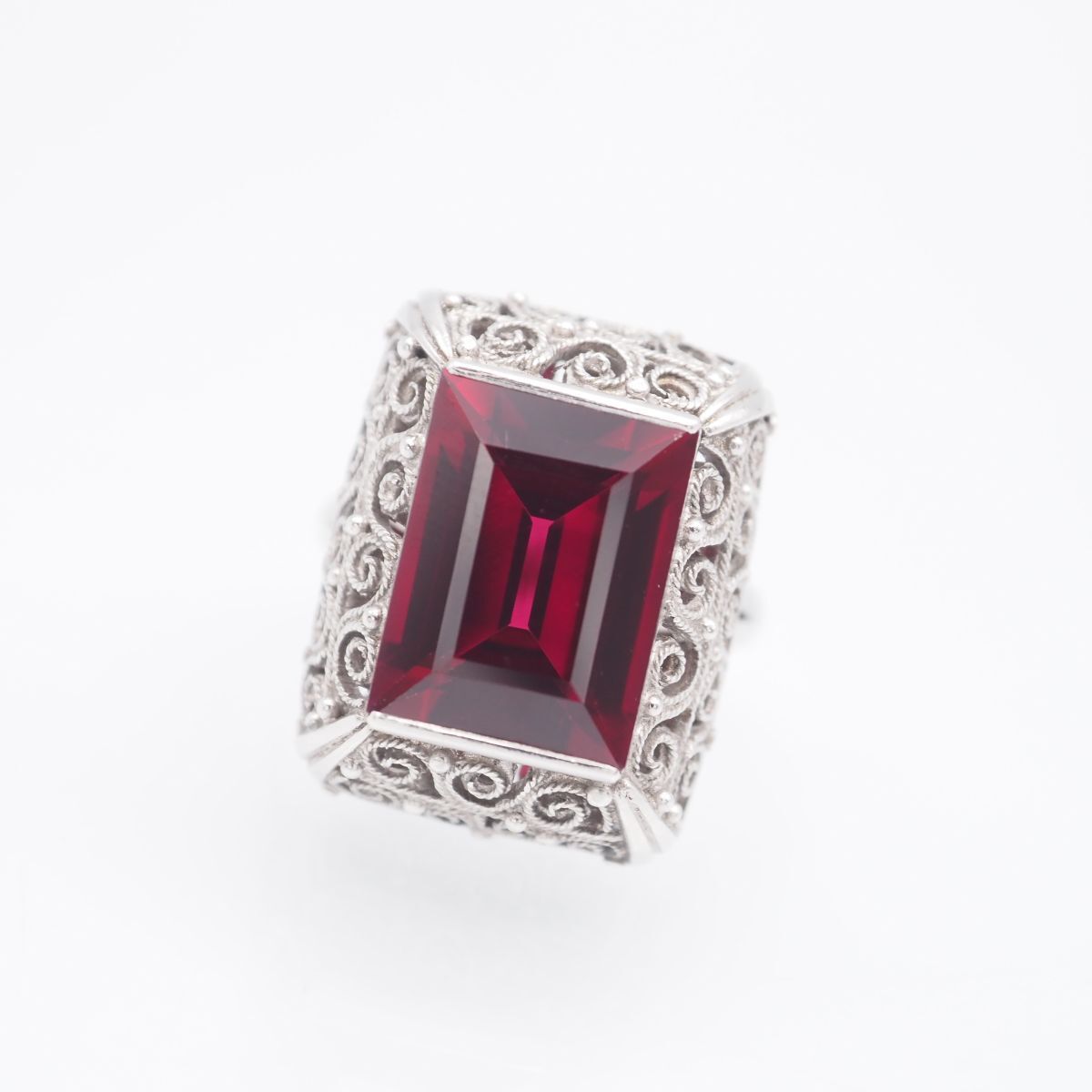 H896 ルビー ピンクスピネル リング フィリグリー 銀線細工 デザイン シルバー 指輪 9号