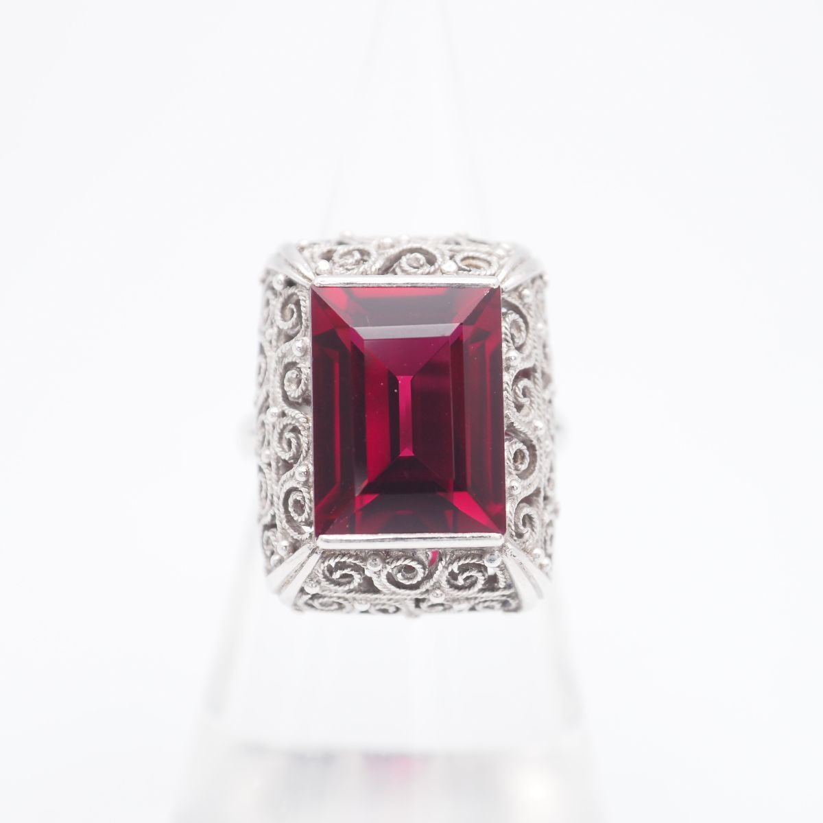 H 896 ルビー ピンクスピネル リング フィリグリー 銀線細工 デザイン シルバー 指輪 9号