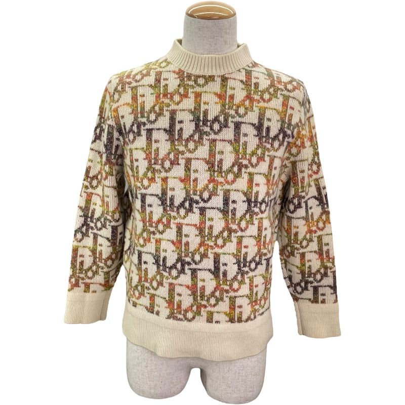 クリスチャン ディオール Christian Dior オブリーク総柄長袖ニットセーター アイボリー ウール メンズ セーター