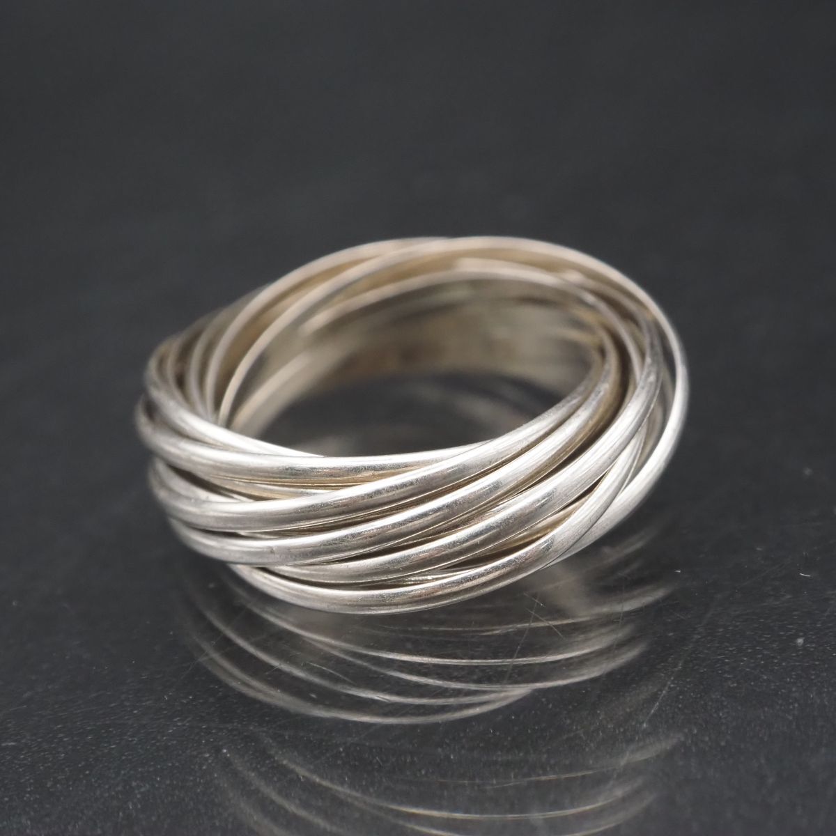 H778 ヴィンテージ SILVER925刻印 リング 15連 トリニティ デザイン シルバー 指輪 12号