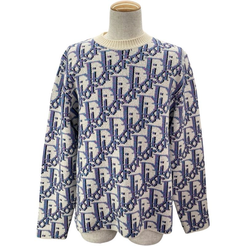 クリスチャン ディオール Christian Dior オブリーク総柄長袖ニットセーター 033M628AT179 ホワイト ウール メンズ セーター