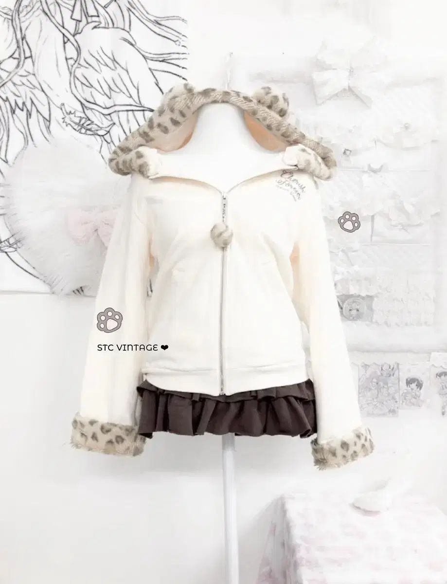 メゾピアノ 猫ミミ レオパード ファー フードジップアップ 姉ギャルラテギャルstラジェラートピケ