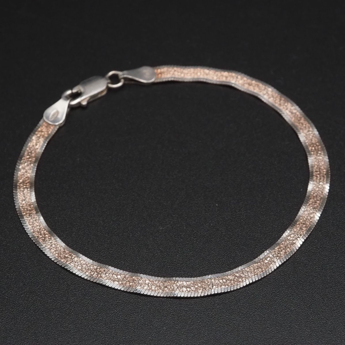 イタリア製 925 ヴィンテージ ヘリンボーンチェーン デザインブレスレット イタリア製MILORヴィンテージスターリングシルバー925製メンズ