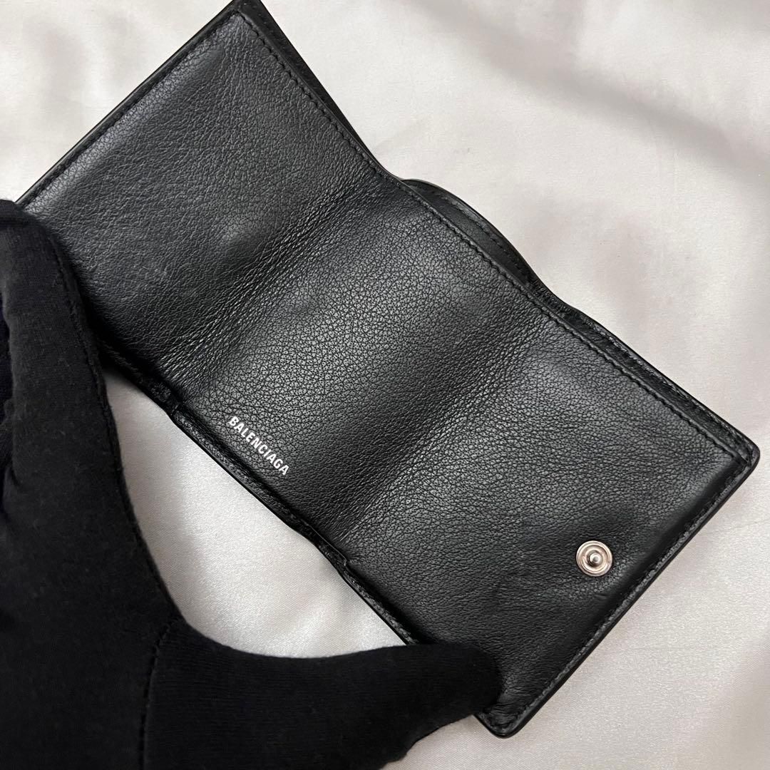  完備 バレンシアガ ペーパーミニ 三つ折り財布 ブラック シボ革 三つ折り財布 折り財布