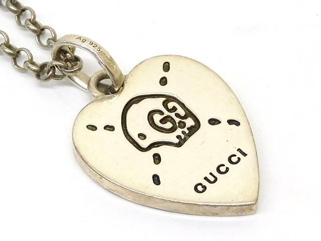 グッチ □ ゴーストハート ネックレス シルバー 925 9.4g スカル