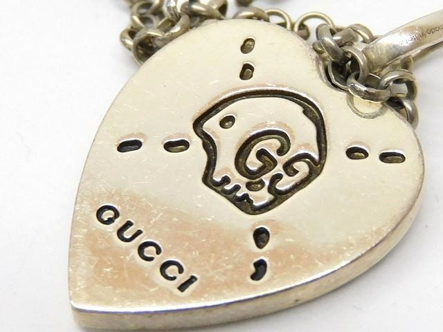 グッチ □ ゴーストハート ネックレス シルバー 925 9.4g スカル