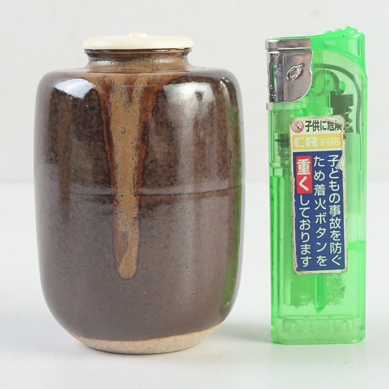 膳所焼 陽炎園造 淡海ぜぜ 手枕写 茶入 仕覆付 共箱